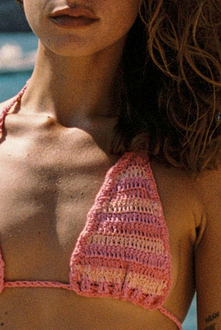 Ibiza Crochet Tri Top - Pink Stripe