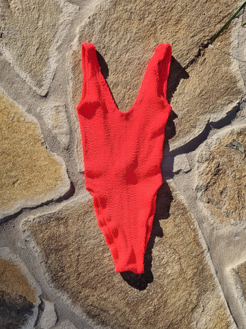 Deadstock 90s Crinkle CJ One Piece - Ruby Grapefruit - Size S